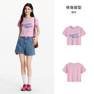 森馬（Semir）短袖T恤男2024夏季新款簡(jiǎn)約印花圓領(lǐng)套頭上衣吸濕排汗寬松潮 03女做舊感字母玫紅60167 S