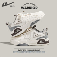回力（Warrior）官方男鞋秋季皮面板鞋男休閑運動鞋男厚底百搭白鞋子男款米灰色41