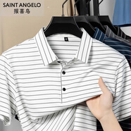 報(bào)喜鳥(niǎo)（SAINT ANGELO）夏季短袖t恤中年男士翻領(lǐng)寬松條紋薄款體恤商務(wù)休閑百搭POLO衫 白色 4XL 190