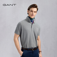 GANT/甘特【100%棉】夏男士休閑時(shí)尚印花logo翻領(lǐng)短袖T恤POLO衫 93-灰色 S