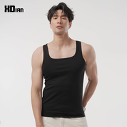 續點(diǎn)方領(lǐng)背心男 夏季大領(lǐng)口小背心純色緊身修身健身馬甲運動(dòng)訓練服 黑色 2XL (145-158斤左右)修身型