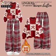 啄木鳥(niǎo)初中學(xué)生毛衣套裝女紅色新年針織衫大童2025款少女生衣服秋冬網(wǎng)紅 紅色毛衣++絨格子褲【套裝】 2XL 130-140斤