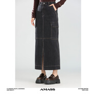 阿瑪施 AMASS 女裝新款時(shí)尚裙子直筒寬松黑色牛仔女高腰半身裙5200421 黑色 黑灰色 M (39)