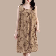 暢印夏季新款棉綢睡裙女無(wú)袖大碼中長(cháng)款人造棉連衣裙媽媽裝洋氣家居服 咖色枝條 3XL 建議120-140斤