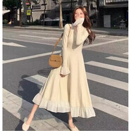 漢卿中夏大碼女裝法式氣質(zhì)打底針織長裙秋冬款胖Imm茶歇顯瘦遮肚內(nèi)搭連衣 米白長裙(優(yōu)質(zhì)版)(輕熟風/獨特設計) 2XL (140-160斤)
