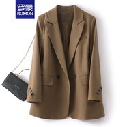 羅蒙（ROMON）小西裝女裝2024春秋季新款韓版寬松短款西裝外套女士休閑西服上衣 咖色 S （80-100斤）