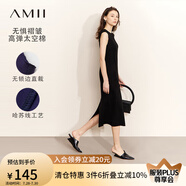 AMII2025秋極簡優(yōu)雅通勤風(fēng)無袖圓領(lǐng)后開衩太空棉修身長連衣裙女 黑色 160/84A/M