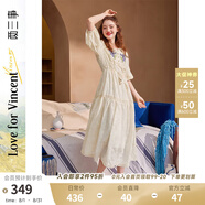 兩三事度假風(fēng)法式連衣裙女茶歇24夏季復(fù)古刺繡方領(lǐng)短袖裙子嗜好冷鳶 米杏色預(yù)售 M