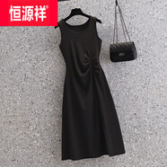 恒源祥今年夏季新款顯瘦遮肚子吊帶背心裙洋氣減齡高端連衣裙女時尚百搭 黑色【不起球/不掉色/不變形】 2XL建議140-160斤