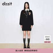 DZZIT地素連衣裙秋冬復(fù)古學(xué)院風(fēng)翻領(lǐng)長袖毛巾繡logo徽章女 黑色 XS