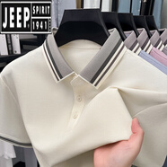 吉普（JEEP）短袖t恤男2025夏季新款翻領(lǐng)Polo衫棉體恤爸爸裝休閑寬松上衣服潮  淺米色 QLM-15155  4XL 建議195-200斤