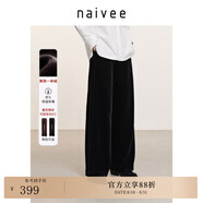 納薇（naivee）商場(chǎng)同款冬新款鉆石絲絨直筒闊腿休閑褲加絨加厚女 黑色 M