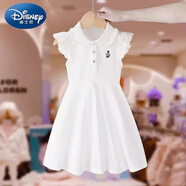 迪士尼（Disney）女童連衣裙夏款2024新款兒童裝小女孩白色飛袖薄款裙子純棉公主裙 白色 飛袖白色連衣裙 110 高品質(zhì)