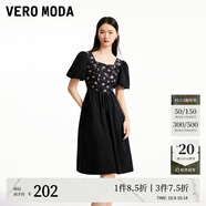 VEROMODA連衣裙甜美優(yōu)雅玫瑰字母方領(lǐng)泡泡袖高腰3261007 S59黑色 155/76A/XS