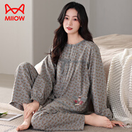 貓人（MiiOW）睡衣女款2025新款春秋純棉長袖長褲女士可外穿家居服套裝 4288碎花 M 80-100斤