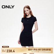 ONLY2025春季新款金屬裝飾收腰捏褶短裙T恤裙連衣裙女|125161021 H1Z黑色 S