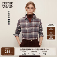 Teenie Weenie小熊長袖襯衫女秋冬休閑知識分子格紋襯衣上衣女 灰色 XS (155)