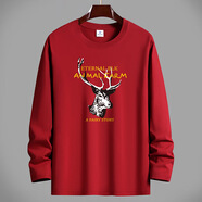 賓宇兄弟（BINYUXD）一件代發(fā)180g精梳純棉長(cháng)袖T恤女男女同款印花 酒紅色 S 【建議80-100斤】