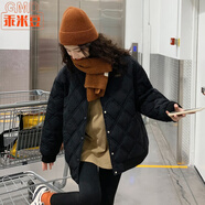 乖米豆棉衣2025年新款冬季棉服女短款棒球服菱格學(xué)生夾棉襖外套 黑色 M 建議110-130斤