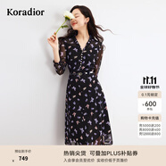 珂萊蒂爾商場(chǎng)同款茶歇裙女優(yōu)雅碎花裙法式裙子 暗青紫 L