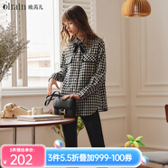 Olrain歐芮兒千鳥(niǎo)格子襯衫女寬松顯瘦時(shí)尚英倫風(fēng)設計感上衣 千鳥(niǎo)格 155/80A/S