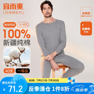宜而爽秋冬季【一等品新疆棉】男士保暖內(nèi)衣100%純棉圓領(lǐng)套裝秋衣秋褲男