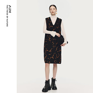 AUM噢姆【可頌裙】2025年冬季新款撞色提花羊毛針織馬甲連衣裙女 黑色 XL