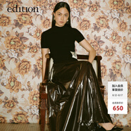 edition【Kwaidan s合作系列】半高領(lǐng)修身針織短袖T恤上衣 黑色 S