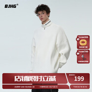 BJHG不計(jì)后果秋冬基礎(chǔ)款條紋高領(lǐng)毛衣男潮美式情侶寬松中性風(fēng)針織衫女 活力白 S