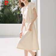 皮爾卡丹（pierre cardin）輕國風(fēng)休閑感T恤式連衣裙2025夏季新款百搭顯瘦短袖中長款連衣裙 杏色 M