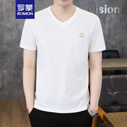 羅蒙（ROMON）冰絲棉短袖t恤男士雞心V領(lǐng)休閑2025體恤高級(jí)感衣服半袖夏季上衣潮 白色 L 115-130斤