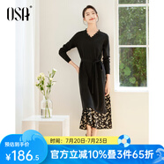 歐莎（OSA）法式V領(lǐng)田園風(fēng)碎花邊連衣裙雪紡拼接裙子女2025年秋季新款 黑色 M