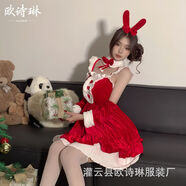 米詩(shī)德圣誕新年戰袍洛麗塔連衣裙歐詩(shī)琳圣誕連衣裙新年紅色甜洛麗塔套裝 紅色圣誕++絲襪 M 均碼