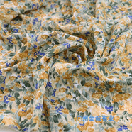 卡馳慕寧夏天做裙子的布料韓國麻印花平紋緞雪紡女連衣裙半身裙襯衫墜垂感 香草花黃色 (一米價(jià))