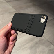 接運貓酷黑純黑色帶卡套卡包可插卡適用iPhonese2二代手機殼擦公交卡飯卡蘋(píng)果SE3三代軟殼全包防摔 卡套黑色 iPhoneSE第三代