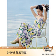 茵曼女裝吊帶碎花印花連衣裙春夏季海邊度假風(fēng)長裙子 香芋紫 L