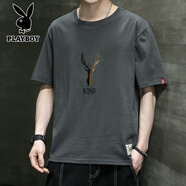花花公子（PLAYBOY）短袖T恤男純棉寬松潮流ins風(fēng)學(xué)生體恤衫夏日新款 尋桑品-256KING-灰色 S 80-95斤
