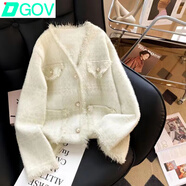 DGOV亮絲流蘇V領(lǐng)水貂絨針織外套女2025秋冬法式名媛白色上衣開(kāi)衫 白色 XL 建議110-130斤