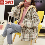 SNYDER WEAR2024年秋冬新款羊羔絨格子棉衣女加絨加厚開衫外套休閑時(shí)尚 粉色款 加絨 L （115-140斤）