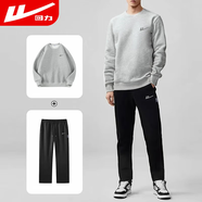回力運(yùn)動套裝男圓領(lǐng)寬松百搭衛(wèi)衣男運(yùn)動健身訓(xùn)練休閑褲兩件套