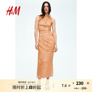H&MS/S 2025女裝連衣裙秋季新款時(shí)尚休閑垂褶網(wǎng)紗連衣裙1291705 米色/蛇紋 M 165/96