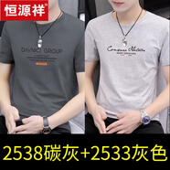 恒源祥圓領短袖T恤男2025夏季新款男裝純棉半袖打底衫上衣服體恤 2538碳灰+2533淺灰 XL【建議130-145斤】