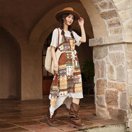 B.Duck小黃鴨短袖連衣裙2025夏季新款民族風(fēng)不規則假兩件度假連衣裙 花色 XL