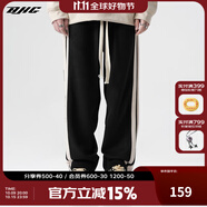 BJHG【2.0】 不計(jì)后果春秋環(huán)保麂皮絨串標(biāo)拼接休閑褲子男潮流直筒長(zhǎng)褲 黑色 S (80-100斤）