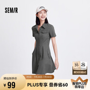 森馬連衣裙女收腰襯衫裙復古休閑夏季美拉德純色短裙101324114030