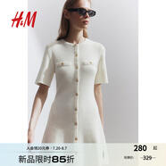H&M女裝千金風(fēng)連衣裙25夏新款小香風(fēng)法式修身針織連身裙1229076 奶油色 S 160/88