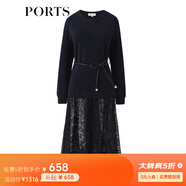PORTS寶姿女裝連衣裙春季時(shí)尚星夜藍(lán)蕾絲拼接衛(wèi)衣裙SM8N008RCD014 星際藍(lán) XL (10)
