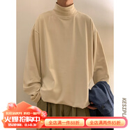 杜小閑 德絨半高領(lǐng)插肩長袖t恤男士春秋季復(fù)古保暖重磅衛(wèi)衣男冬季加絨內(nèi)搭打底衫外套 HD1318 杏色 XL