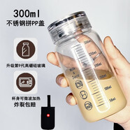 樂扣樂扣（locknlock）牛奶杯耐高溫玻璃學生便攜可微波豆?jié){杯子家用帶蓋刻度杯密封水瓶 升級加厚鋼蓋款300ml贈杯套
