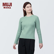 無(wú)印良品（MUJI）女式 使用大豆纖維羅紋編織圓領(lǐng)毛衣長(zhǎng)袖女款針織衫 BA1OFA4S 淺綠色 S(155/80A)
